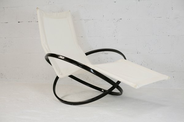 Jetstar Rocking Chair in Brown Lacquered Steel and Cream Canvas by Roger Lecal, France, 1970s-MAO-941798