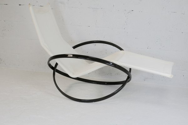 Jetstar Rocking Chair in Brown Lacquered Steel and Cream Canvas by Roger Lecal, France, 1970s-MAO-941798