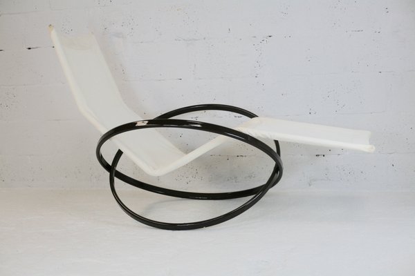 Jetstar Rocking Chair in Brown Lacquered Steel and Cream Canvas by Roger Lecal, France, 1970s-MAO-941798