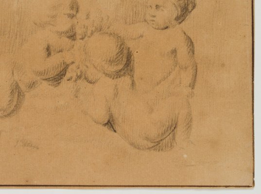 Johann Heinrich Tischbein, Three Putti, Figure Study, 18th-Century, Charcoal-OJR-1273481