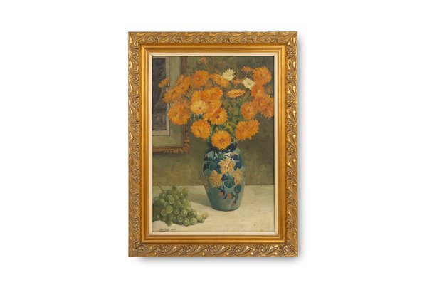 Jos Pas, Baroque Vase with Flowers, 1944, Oil on Canvas-YSY-2034751