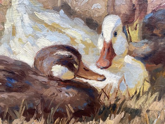 Josef Woldemar Keller-Kühne, Ducks, 1950s, Oil on Canvas, Framed-BGS-1754568