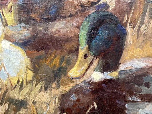 Josef Woldemar Keller-Kühne, Ducks, 1950s, Oil on Canvas, Framed-BGS-1754568