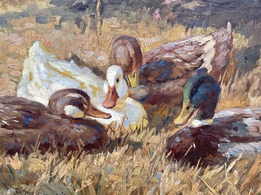 Josef Woldemar Keller-Kühne, Ducks, 1950s, Oil on Canvas, Framed-BGS-1754568