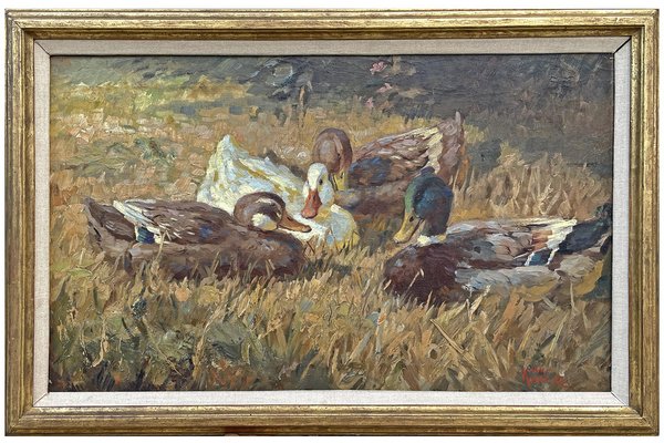 Josef Woldemar Keller-Kühne, Ducks, 1950s, Oil on Canvas, Framed-BGS-1754568