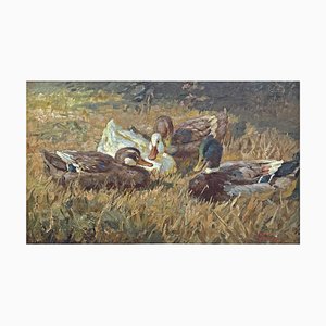 Josef Woldemar Keller-Kühne, Ducks, 1950s, Oil on Canvas, Framed-BGS-1754568