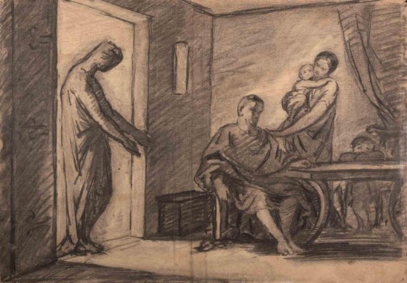 Joseph Mezzara, The Visit, Original Drawing, Mid-19th-Century-ZCI-1290351