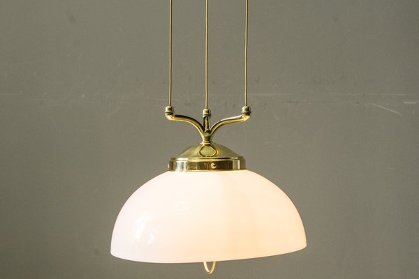 Jugendstil Adjustable Chandelier with White Opaline Glass, 1900s-SPD-733417