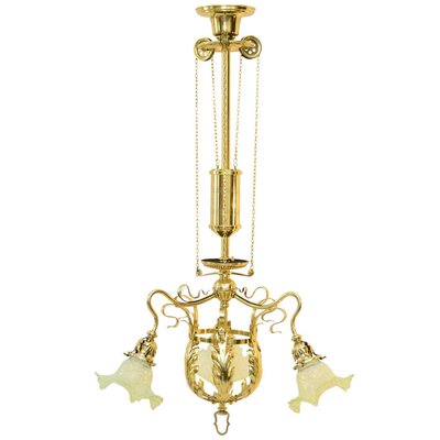 Jugendstil Adjustable Flower Chandelier with Pallme-König Glass Shades-SPD-930937