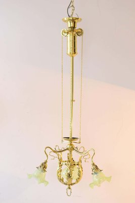 Jugendstil Adjustable Flower Chandelier with Pallme-König Glass Shades-SPD-930937