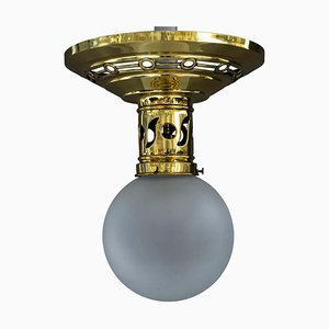 Jugendstil Ceiling Lamp with Original Opaline Glass Shade, 1900s-SPD-1085144