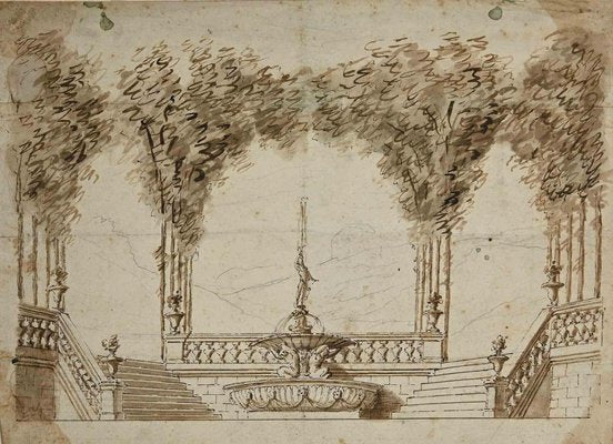 Jules Arsène Garnier, Neoclassic Garden Drawing, Late 19th Century-ZCI-1014333