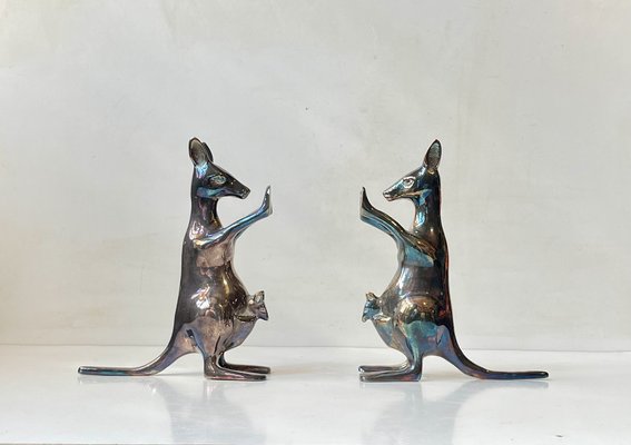 Kangaroo Bookends in Silver Plated Brass, 1970s, Set of 2-LCR-1706008