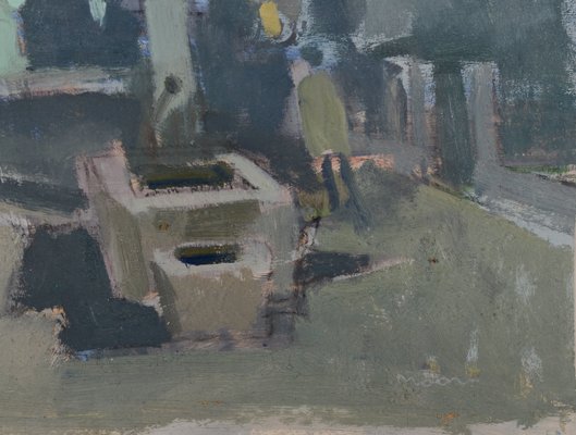 Karl Moor, The Square, Figurative Abstract Oil, 1960s, Oil on Board-AOI-2019937