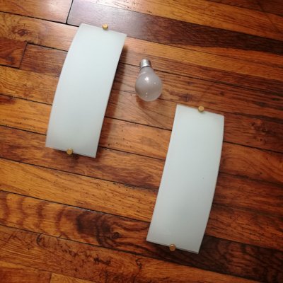 Keria Sconces in Frosted Glass and Metal, 1990s, Set of 2-NTQ-1718450