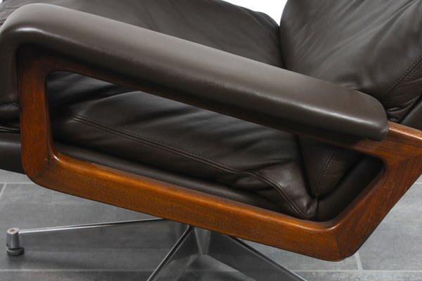 King Chair in Brown Leather by André Vandenbeuck for Strässle, 1960s-IV-1768305