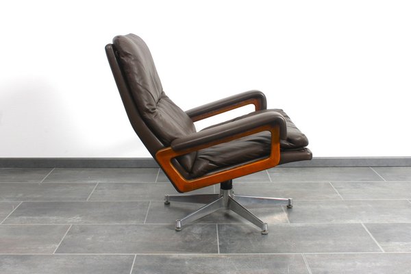 King Chair in Brown Leather by André Vandenbeuck for Strässle, 1960s-IV-1768305