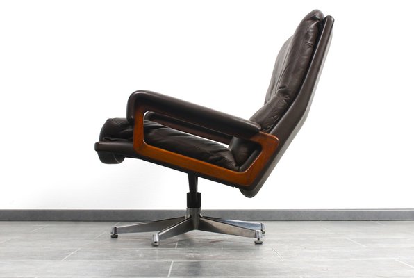 King Chair in Brown Leather by André Vandenbeuck for Strässle, 1960s-IV-1768305