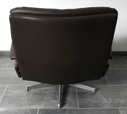 King Chair with Footrest in Brown Leather by André Vandenbeuck for Strässle, 1970s, Set of 2-IV-1801161