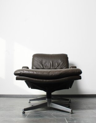 King Chair with Footrest in Brown Leather by André Vandenbeuck for Strässle, 1970s, Set of 2-IV-1801161