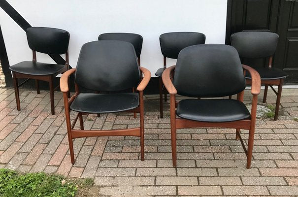 King & Queen Dining Chairs in Teak by Arne Hovmand-Olsen for Jutex, 1950s, Set of 6-LCR-694904