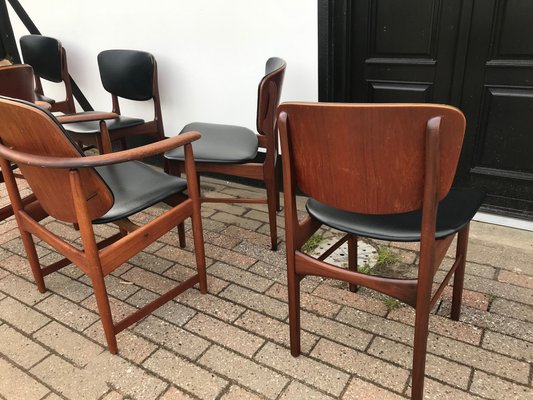 King & Queen Dining Chairs in Teak by Arne Hovmand-Olsen for Jutex, 1950s, Set of 6-LCR-694904