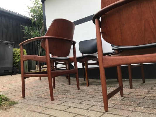 King & Queen Dining Chairs in Teak by Arne Hovmand-Olsen for Jutex, 1950s, Set of 6-LCR-694904