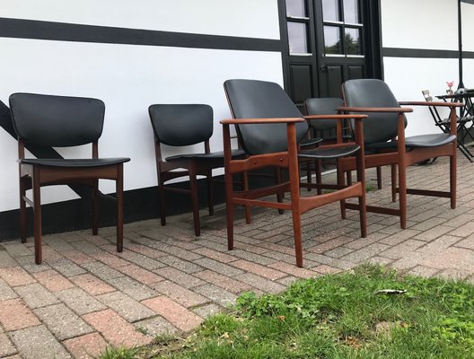 King & Queen Dining Chairs in Teak by Arne Hovmand-Olsen for Jutex, 1950s, Set of 6-LCR-694904