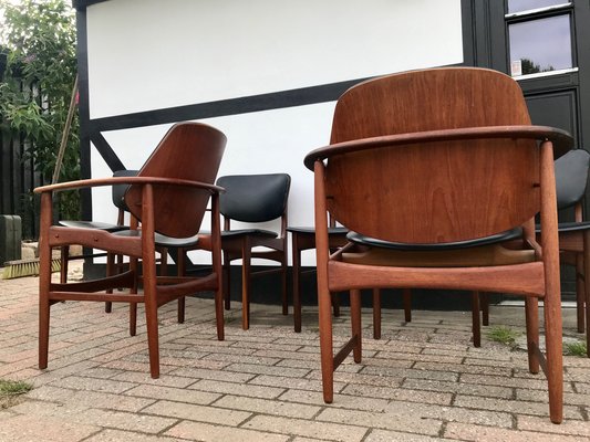 King & Queen Dining Chairs in Teak by Arne Hovmand-Olsen for Jutex, 1950s, Set of 6-LCR-694904