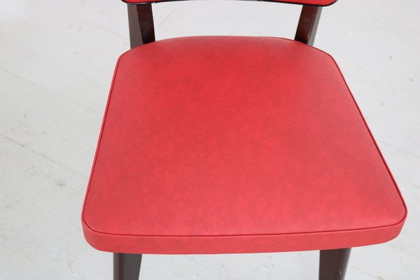 Kitchen Chair with Red Synthetic Leather Cover, 1960s-AA-1781236