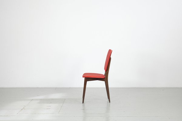 Kitchen Chair with Red Synthetic Leather Cover, 1960s-AA-1781237