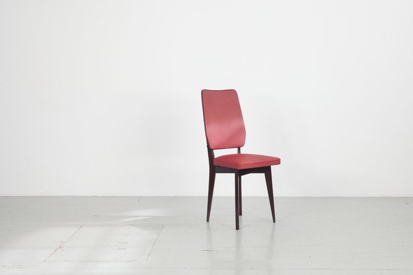 Kitchen Chair with Red Synthetic Leather Cover, 1960s-AA-1781236