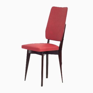 Kitchen Chair with Red Synthetic Leather Cover, 1960s-AA-1781236