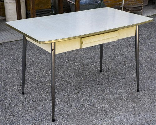 Kitchen Table with White Formica Top and Leveler, Italy, 1970s-RAQ-1300543