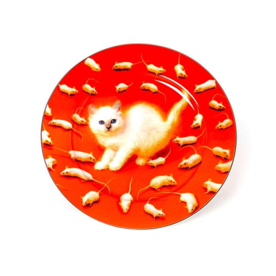 Porcelain Plate with Gold Border Kitten by Seletti