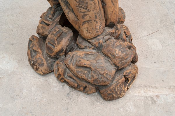 Kneeling Man Pedestal in Carved Wood, 20th Century-UJE-1705970