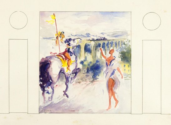 Knight and Girl - Original Watercolor by Vito Alghisi 1999-ZCI-758903