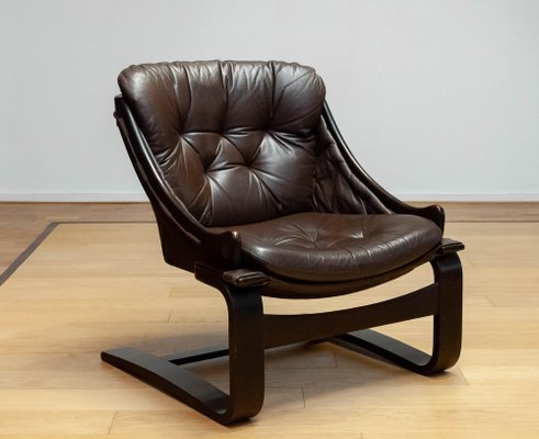 Krona Lounge Chair in Brown Leather by Ake Fribytter for Nelo, Sweden, 1970s-JE-1745947