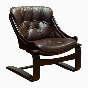 Krona Lounge Chair in Brown Leather by Ake Fribytter for Nelo, Sweden, 1970s-JE-1745947