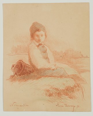 L. Browne, Boy Sitting on the Beach, Normandy, 1853, Chalk on Paper-OJR-1273325