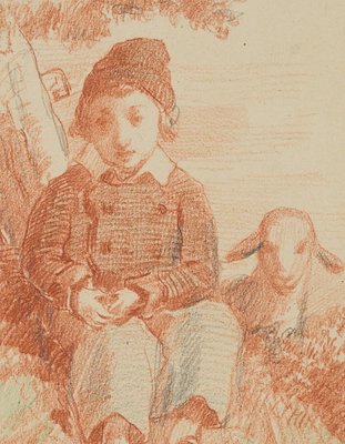 L. Browne, Boy with Lamb, Normandy, 1853, Chalk on Paper-OJR-1273324