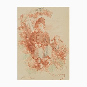 L. Browne, Boy with Lamb, Normandy, 1853, Chalk on Paper-OJR-1273324