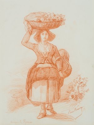 L. Browne, Young Büuerin in Tracht, Pyrenüen, 1853, Chalk on Paper-OJR-1273326