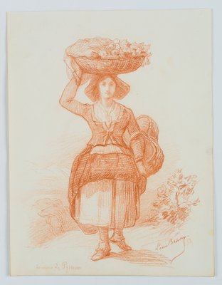 L. Browne, Young Büuerin in Tracht, Pyrenüen, 1853, Chalk on Paper-OJR-1273326