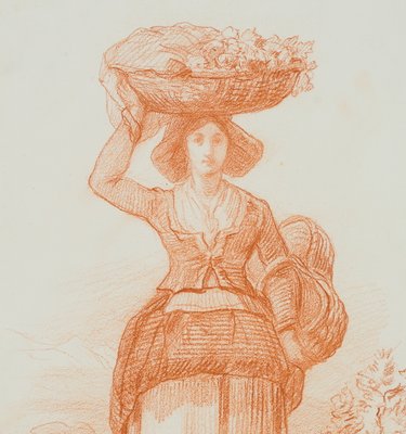 L. Browne, Young Büuerin in Tracht, Pyrenüen, 1853, Chalk on Paper-OJR-1273326