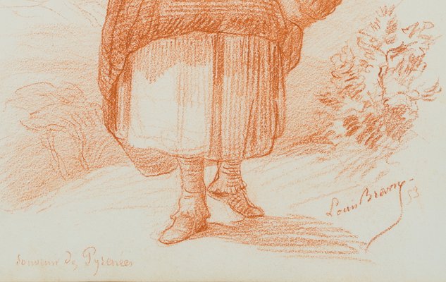 L. Browne, Young Büuerin in Tracht, Pyrenüen, 1853, Chalk on Paper-OJR-1273326