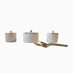 L. Hjorth Fluted White Ceramic Jars, 1940s, Set of 3-LCR-995196