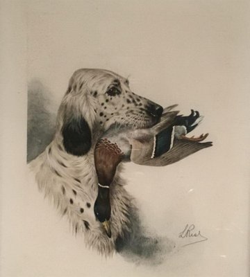 L. Riad, English Setter and Duck, 1920s, Colored Lithograph-BA-658386