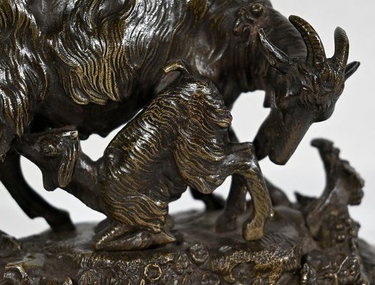 La Chèvre et son Chevreau, 19th-Century, Bronze-RVK-1338956