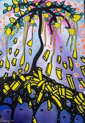 La Pupazza, French Fries and Lemon Tree, Acrylic and Spray on Paper-KHH-1243733